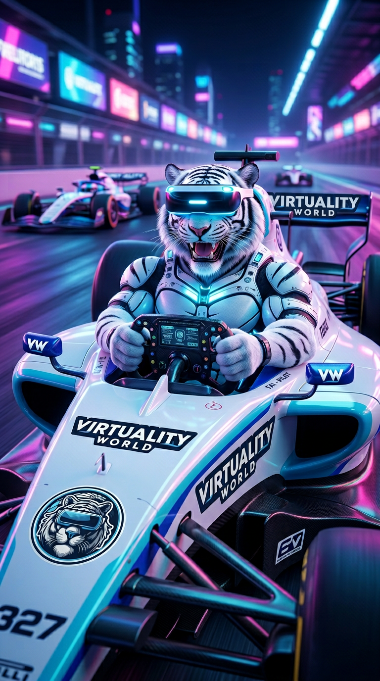Tigre en carro F1 Virtuality World